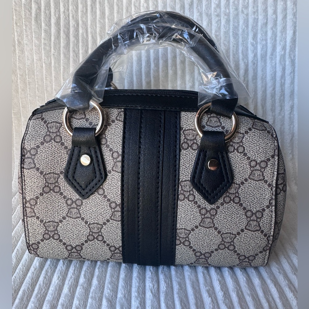 Black and Cream Satchel with teddy bear Pattern